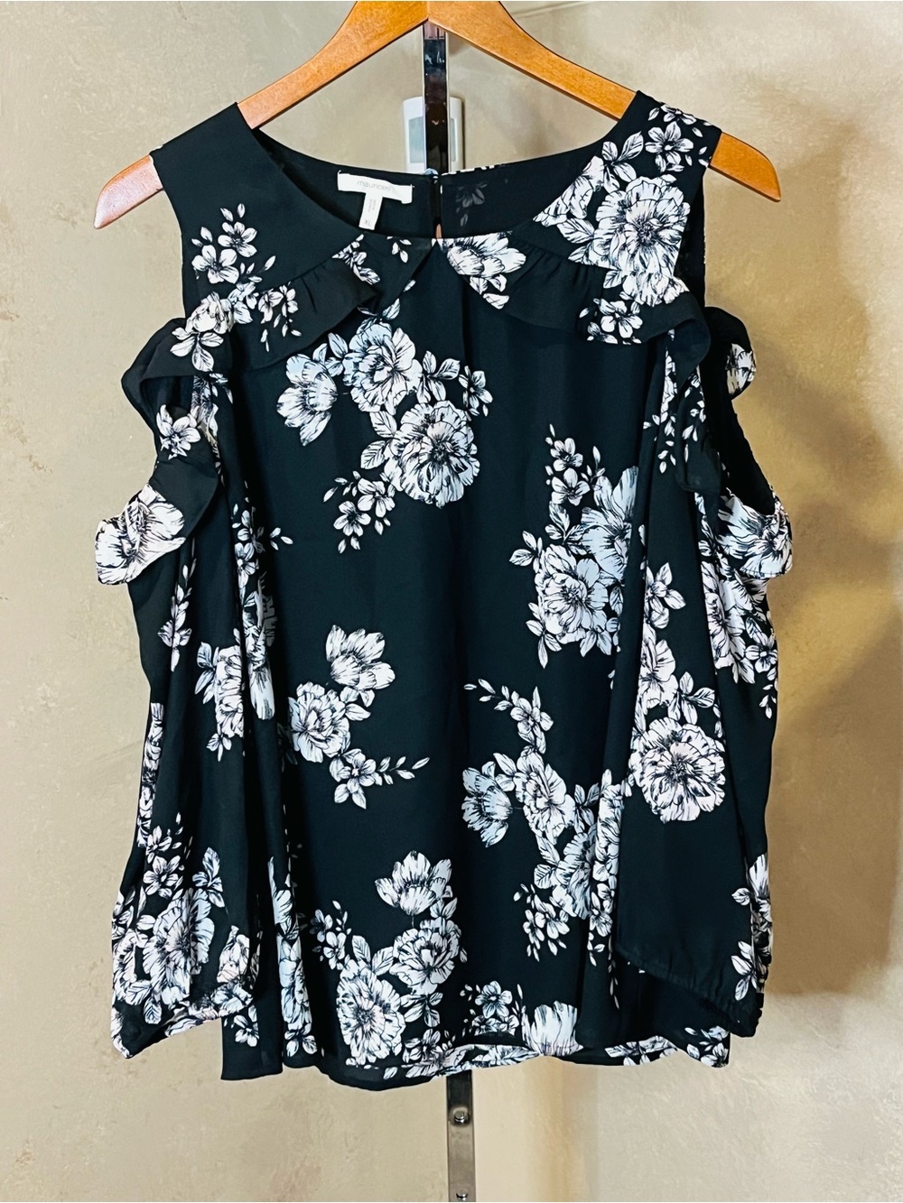 MAURICES XL SHEER BLOUSE TOP COLD SHOULDER FLORAL LONG SLEEVE